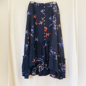 Anthropologie Maeve Wild West Cut Bustle Skirt Bird Print